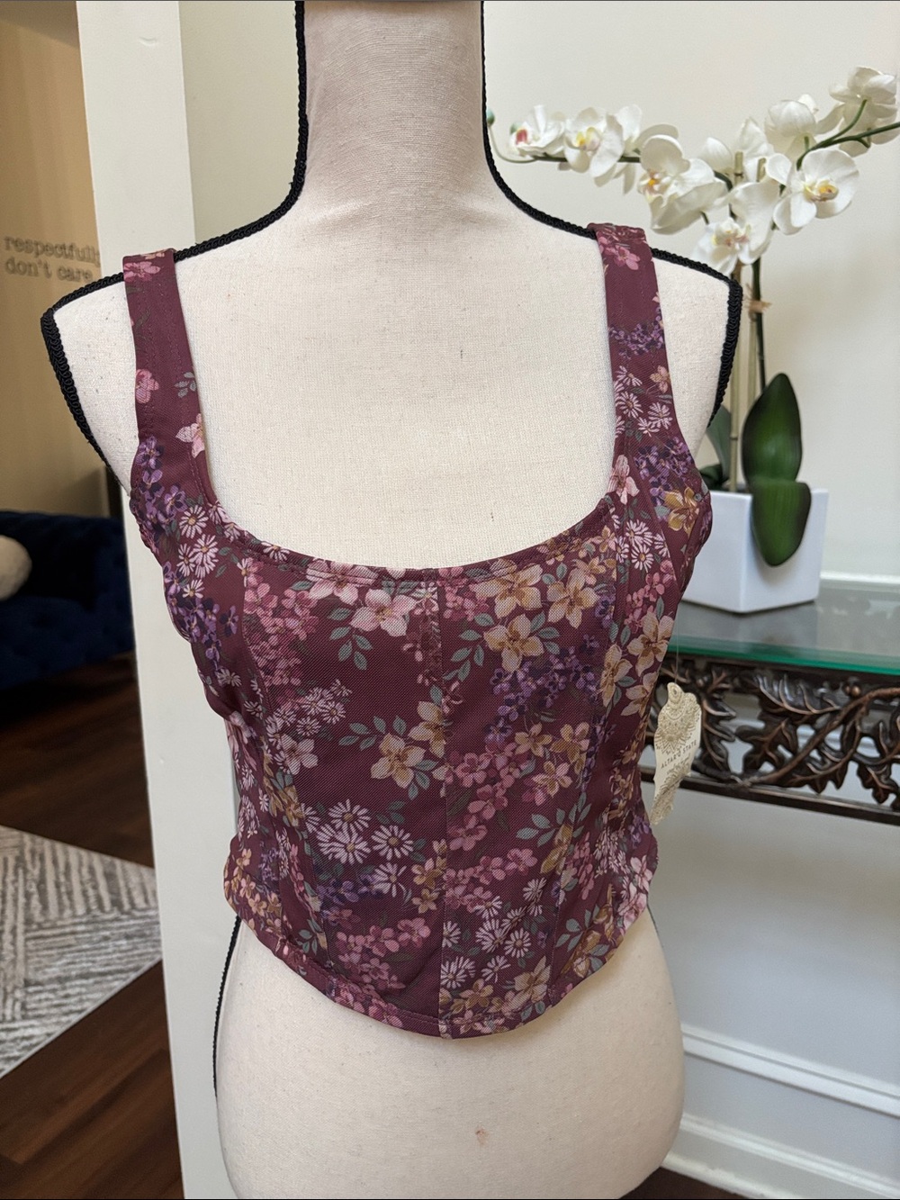 Altar'd State Burgundy Floral Square-Neck Crop Top